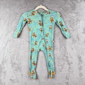 Posh Peanut Pajamas Boys 6-9 Months Green Fishing Foxes Bamboo Double Zipper